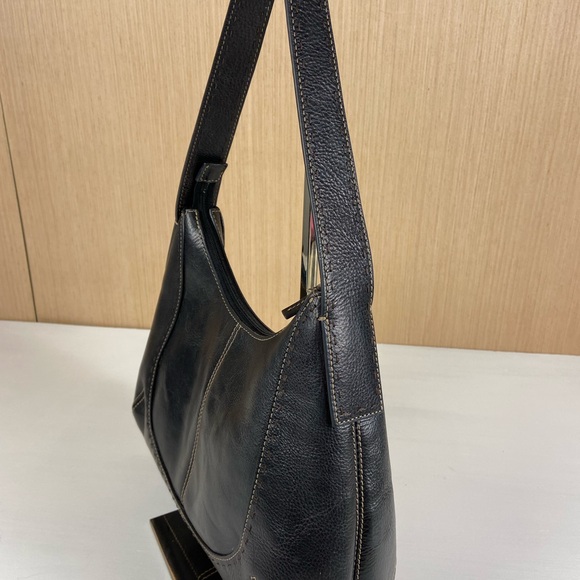 Fossil Black Genuine Leather Shoulder Bag Hobo Purse Zip Top - Picture 5 of 13